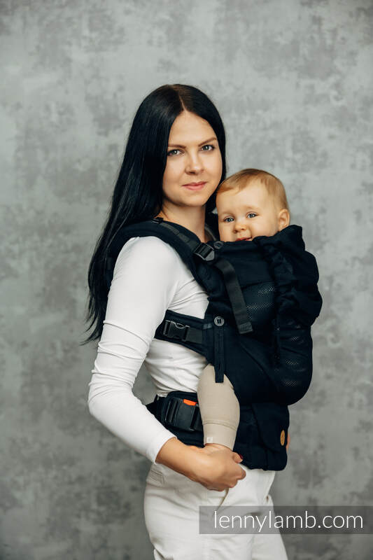 My First Baby Carrier - LennyUpGrade with Mesh, Standard Size, herringbone weave (75% cotton, 25% polyester) - LITTLE HERRINGBONE EBONY BLACK #babywearing