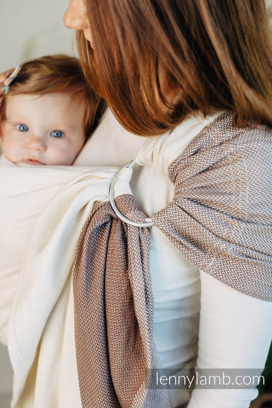 Moja pierwsza chusta kółkowa do noszenia dzieci, tkana splotem jodełkowym, bawełna, ramię bez zakładek - MAŁA JODEŁKA BABY CUPCAKE - standard 1.8m #babywearing