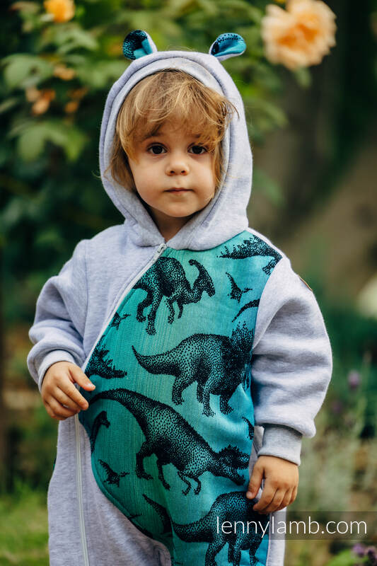 Bear Romper - size 68 - Gray melange & Jurassic Park #babywearing