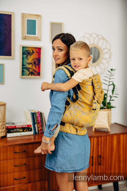 Nosidełko LennyPreschool  z tkaniny żakardowej 95% bawełna, 5% przędza metalizowana, rozmiar preschool - HARVEST - FIELDS OF GOLD #babywearing