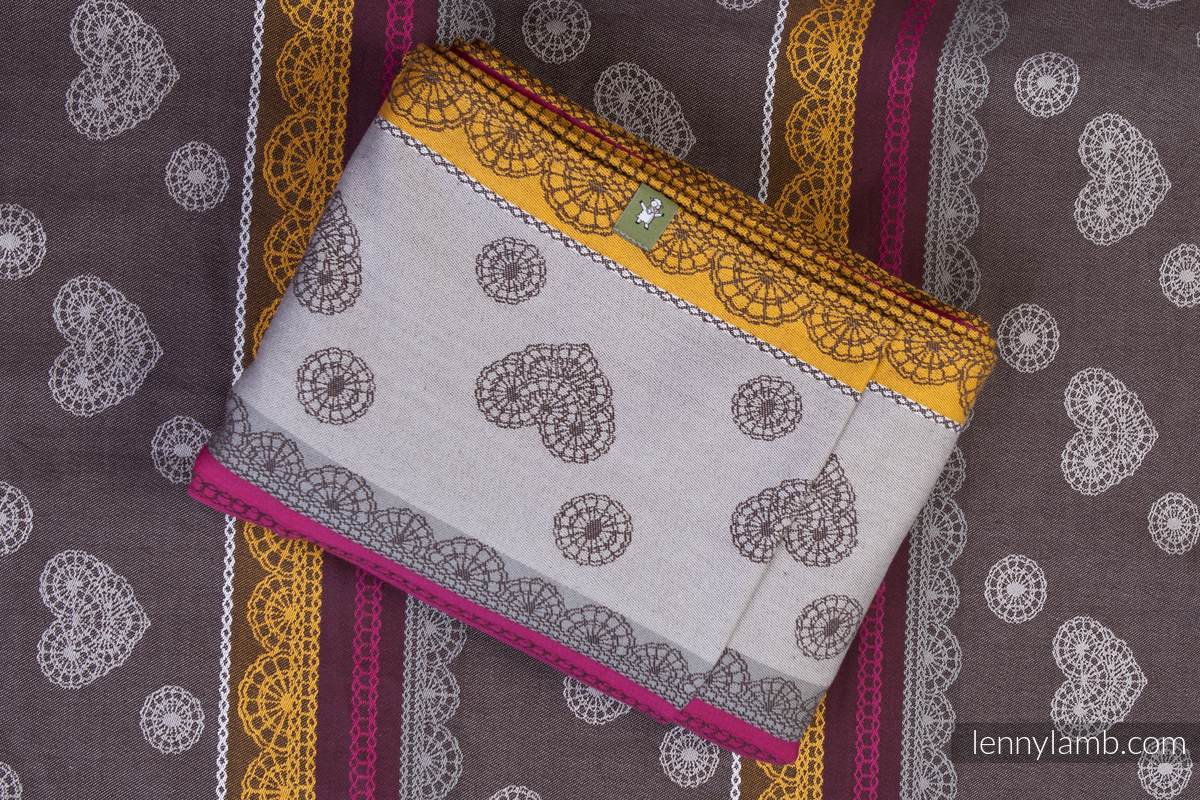 Kawowa Koronka, tkanina żakardowa, 100% bawełna, szerokość 140 cm, gramatura 280 g/m² #babywearing