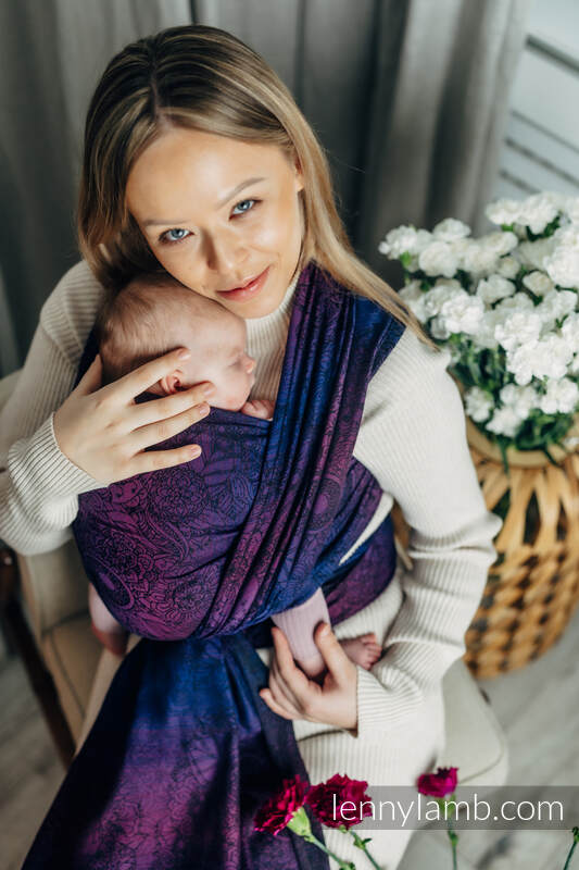 Baby Wrap, Jacquard Weave (100% cotton) - WILD WINE - BOUQUET - size S #babywearing