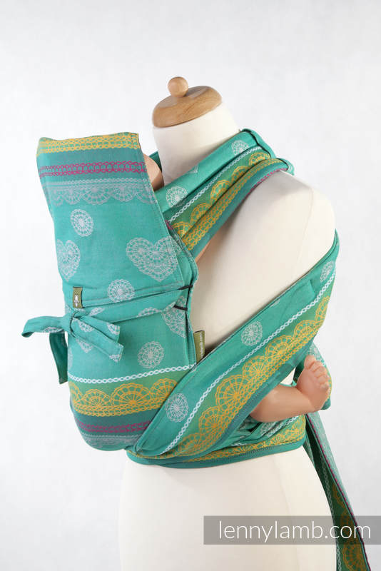 MEI-TAI carrier Mini, jacquard weave - 100% cotton - with hood, Mint Lace, Reverse #babywearing
