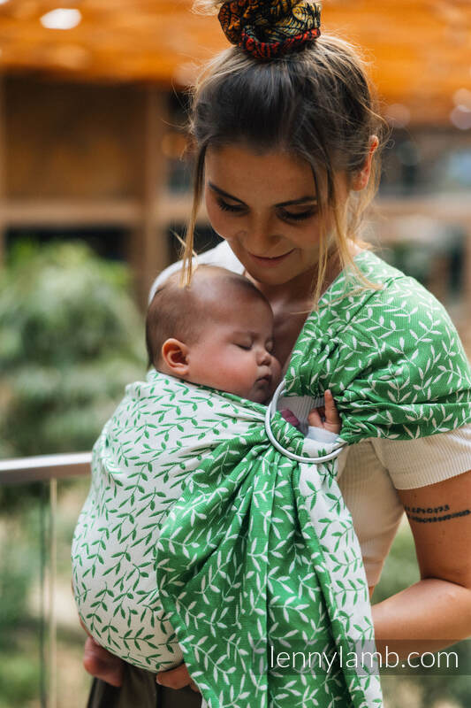 Żakardowa chusta kółkowa do noszenia dzieci, ramię bez zakładek, (54% bawełna, 46% TENCEL) - ZACZAROWANY ZAKĄTEK - EVERGREEN - standard 1.8m #babywearing