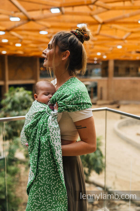 Żakardowa chusta kółkowa do noszenia dzieci, ramię bez zakładek, (54% bawełna, 46% TENCEL) - ZACZAROWANY ZAKĄTEK - EVERGREEN - standard 1.8m #babywearing