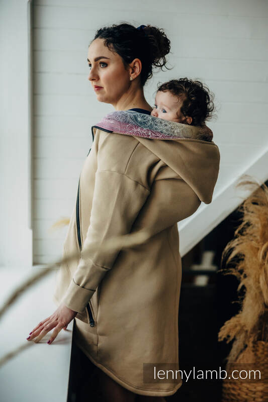 Chaqueta asimétrica con capucha - Beige con Wild Wine - Vineyard - talla XXS #babywearing