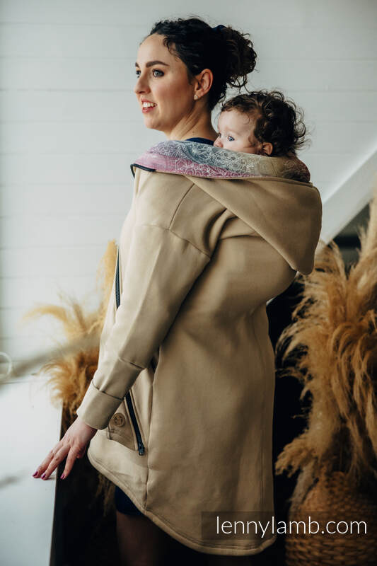 Chaqueta asimétrica con capucha - Beige con Wild Wine - Vineyard - talla XXS #babywearing