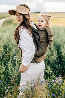 LennyPreschool Carrier, Preschool Size, jacquard weave 100% linen - ARROW - WOOD