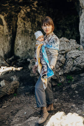 RingSling, Jacquardwebung (100% Baumwolle), Raffung an den Ringen - JURASSIC - FOSSIL - standard 1.8m