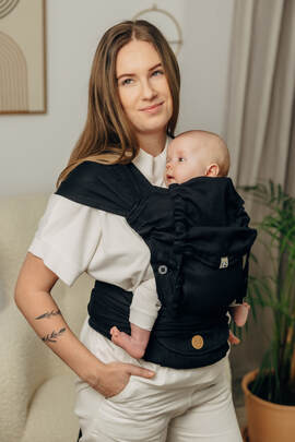 My First Baby Carrier - LennyHybrid Half Buckle, Standard Size, herringbone weave 100% cotton - LITTLE HERRINGBONE EBONY BLACK