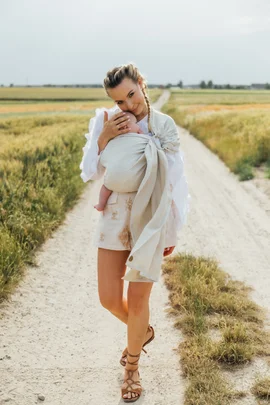Ring Sling, Chevron Weave, with gathered shoulder (100% linen) - ARROW - WHISPER - standard 1.8m