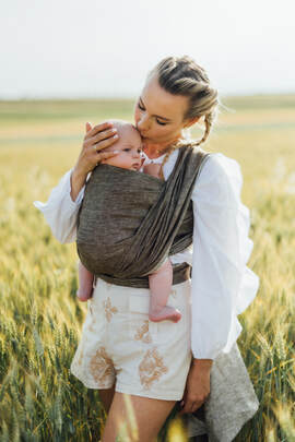 Baby Wrap, chevron weave (100% linen) - ARROW - WOOD - size L