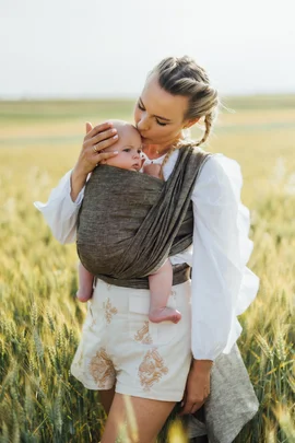 Baby Wrap, chevron weave (100% linen) - ARROW - WOOD - size S