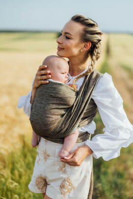 Baby Wrap, chevron weave (100% linen) - ARROW - WOOD - size M
