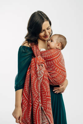 Baby Wrap, Jacquard Weave (100% cotton) - PEACOCK'S TAIL - HOLIDAY - size M