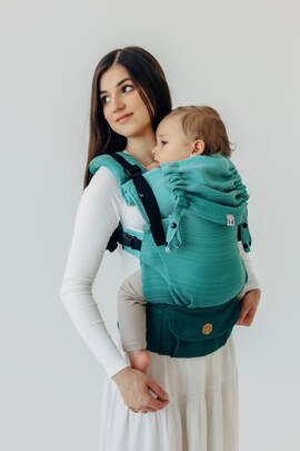 LennyUpGrade PRO Carrier, Standard Size, herringbone weave 100% cotton - LITTLE HERRINGBONE OMBRE GREEN 