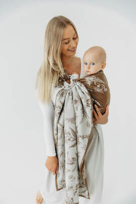 Ring Sling, Jacquard Weave (100% cotton), with gathered shoulder - HERBARIUM - RAINDROPS - standard 1.8m