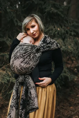 Baby Wrap, Jacquard Weave (65% cotton 35% silk) - QUEEN OF THE NIGHT - PAMINA - size XS