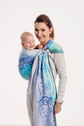 Żakardowa chusta kółkowa do noszenia dzieci, bawełna, ramię bez zakładek - SYMFONIA ZORZA POLARNA - long 2.1m
