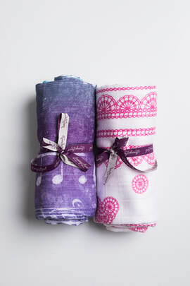 Zestaw Otulaczy Bambusowych - SYMFONIA ZORZA POLARNA, LUKROWA KORONKA RÓŻ Z BIELĄ