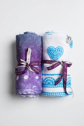 Zestaw Otulaczy Bambusowych - SYMFONIA ZORZA POLARNA, LUKROWA KORONKA TURKUS Z BIELĄ