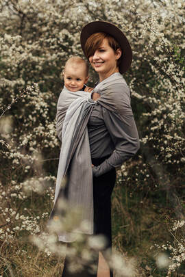 RingSling, Jacquardwebung (100% Baumwolle), mit Raffung an den Ringen - LITTLE HERRINGBONE OMBRE RAGTIME - standard 1.8m