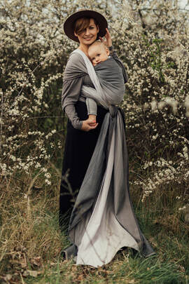 Tragetuch, Fischgrätmuster (100% Baumwolle) - LITTLE HERRINGBONE OMBRE RAGTIME - Größe XS