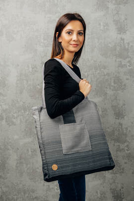 Sac à bandoulière en retailles d’écharpes (100 % coton) - LITTLE HERRINGBONE OMBRE GREY - taille standard 37 cm x 37 cm