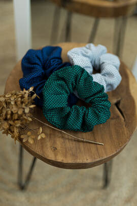 Scrunchie - set von 3 - COBALT, EMERALD, LITTLE HERRINGBONE GREY