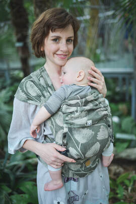 LennyHybrid Half Buckle Carrier, Standard Size, jacquard weave 100% linen - VIRIDIFLORA - KHAKI