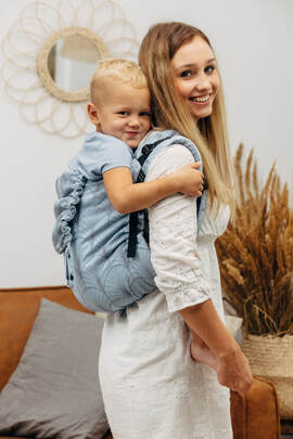 Lenny Buckle Onbuhimo, preschool size, jacquard weave (100% cotton) - DECO - PLATINUM BLUE