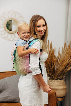 Lenny Buckle Onbuhimo baby carrier, preschool size, jacquard weave (100% cotton) - PEACOCK’S TAIL - BUBBLE 