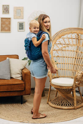 Lenny Buckle Onbuhimo baby carrier, preschool size, jacquard weave (100% cotton) - PEACOCK’S TAIL - PROVANCE 