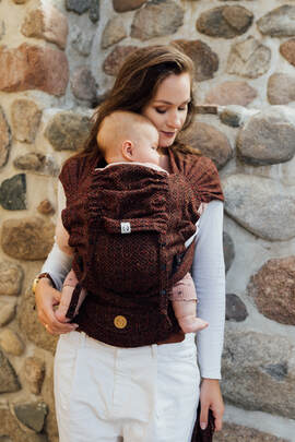 LennyHybrid Half Buckle Carrier, Standard Size, jacquard weave 61% cotton, 39% tussah silk - BIG LOVE - AUBURN