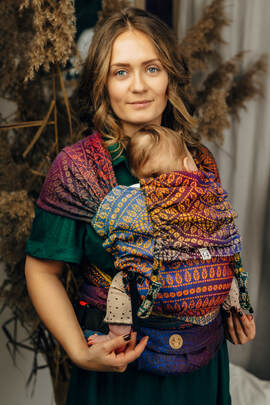 Porte-bébé LennyHybrid Half Buclke, taille standard, jacquard, 100% coton - PEACOCK’S TAIL - BOLERO 