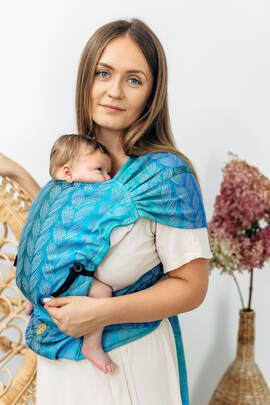 LennyHybrid Half Buckle Carrier, Standard Size, jacquard weave 100% cotton - TANGLED - BLUE REED