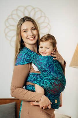 LennyHybrid Half Buckle Carrier, Standard Size, jacquard weave 100% cotton - FLORES - DIVE (grade B)