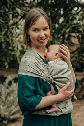 LennyHybrid Half Buckle Carrier, Standard Size, jacquard weave (50% cotton, 50% bamboo viscose) - ENCHANTED NOOK - MARIGOLD