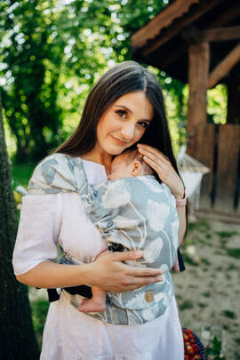 LennyHybrid Half Buckle Carrier, Standard Size, jacquard weave 100% linen - VIRIDIFLORA - ASH