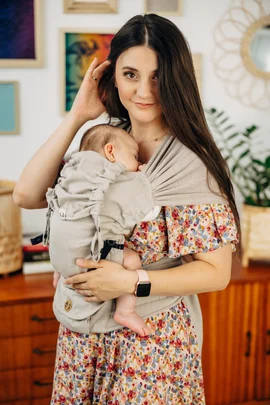 LennyHybrid Half Buckle Carrier, Standard Size, broken - twill weave 100% cotton - PEANUT BUTTER