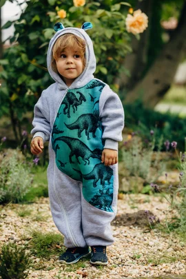 Jumpsuit für Kind - Größe 110 - Graue Melange mit Jurassic