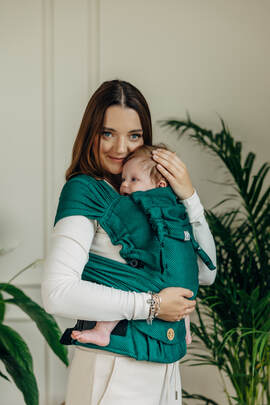 My First Baby Carrier - LennyHybrid Half Buckle, Standard Size, herringbone weave 100% cotton - EMERALD