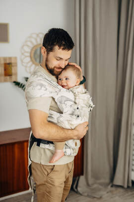 LennyHybrid Half Buckle Carrier, Standard Size, jacquard weave 100% cotton - JURASSIC PARK - ICE DESERT