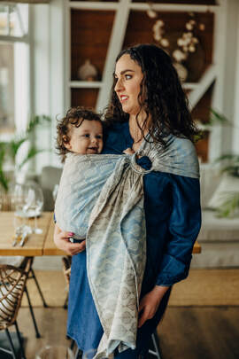 Ring Sling, Jacquard Weave (100% cotton), with gathered shoulder - PETALS - RESTFUL - standard 1.8m